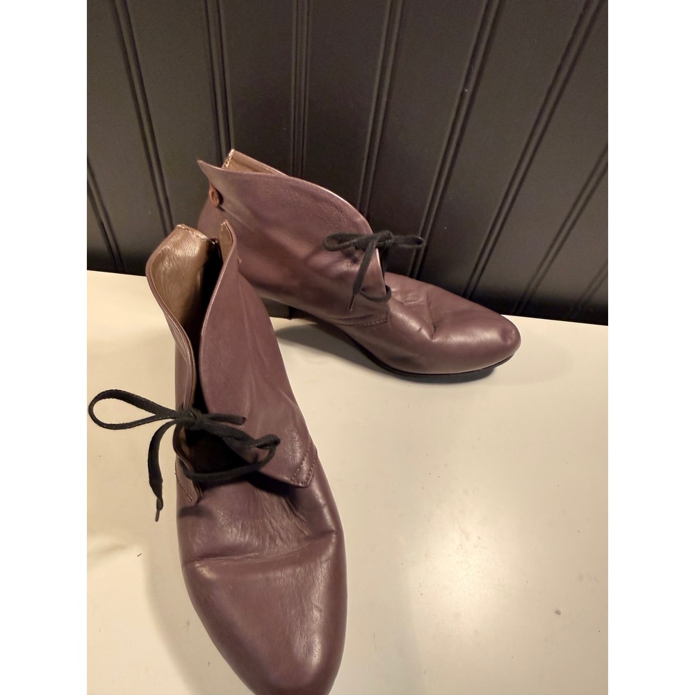 Gomma Md in Italy Leather Ankle Boots Plum Mauve Lace Up Low Block Heel Size 38